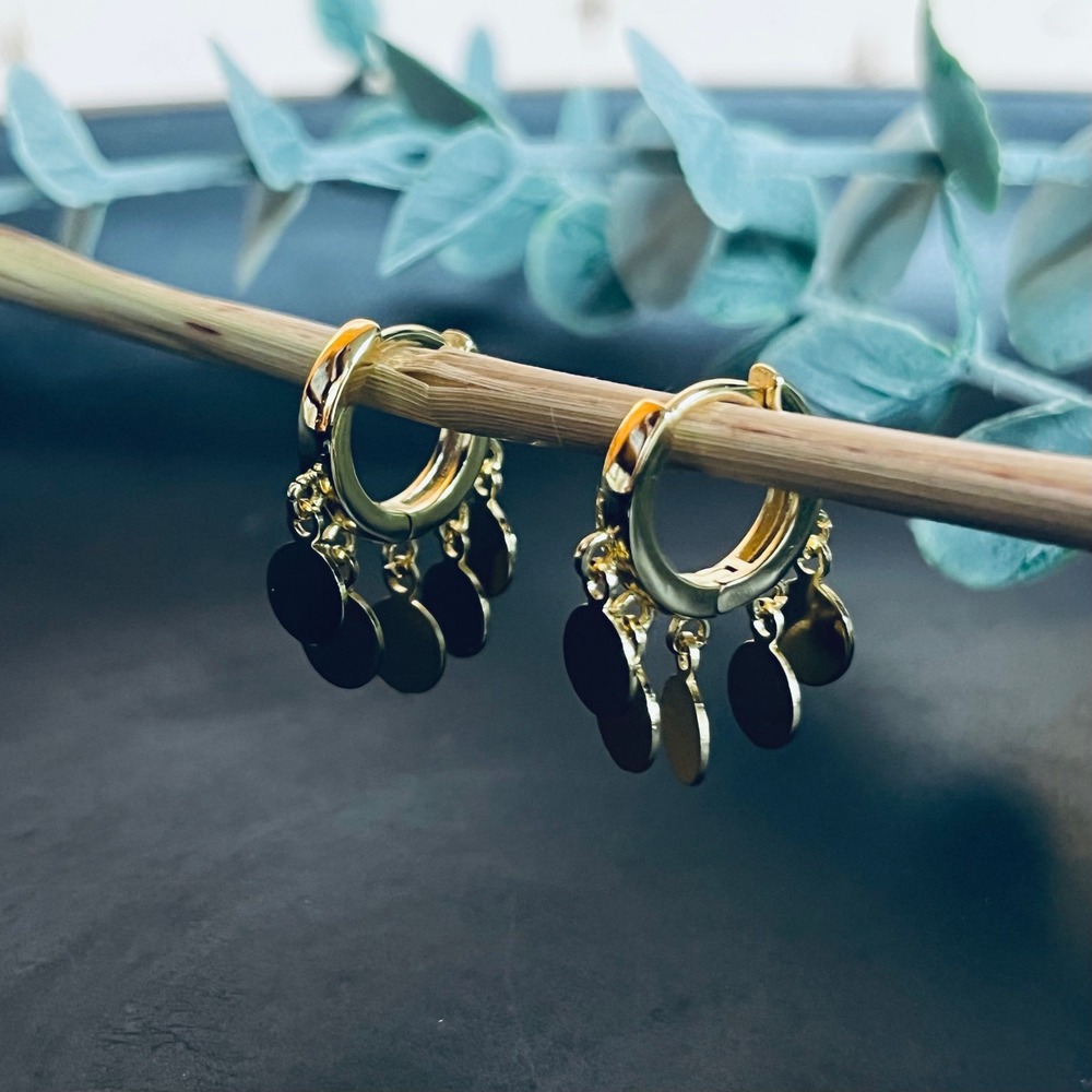 Full Moon Huggie Hoop Earrings | Yellow Gold Plated Dangle Boho‎ Witchy Gift